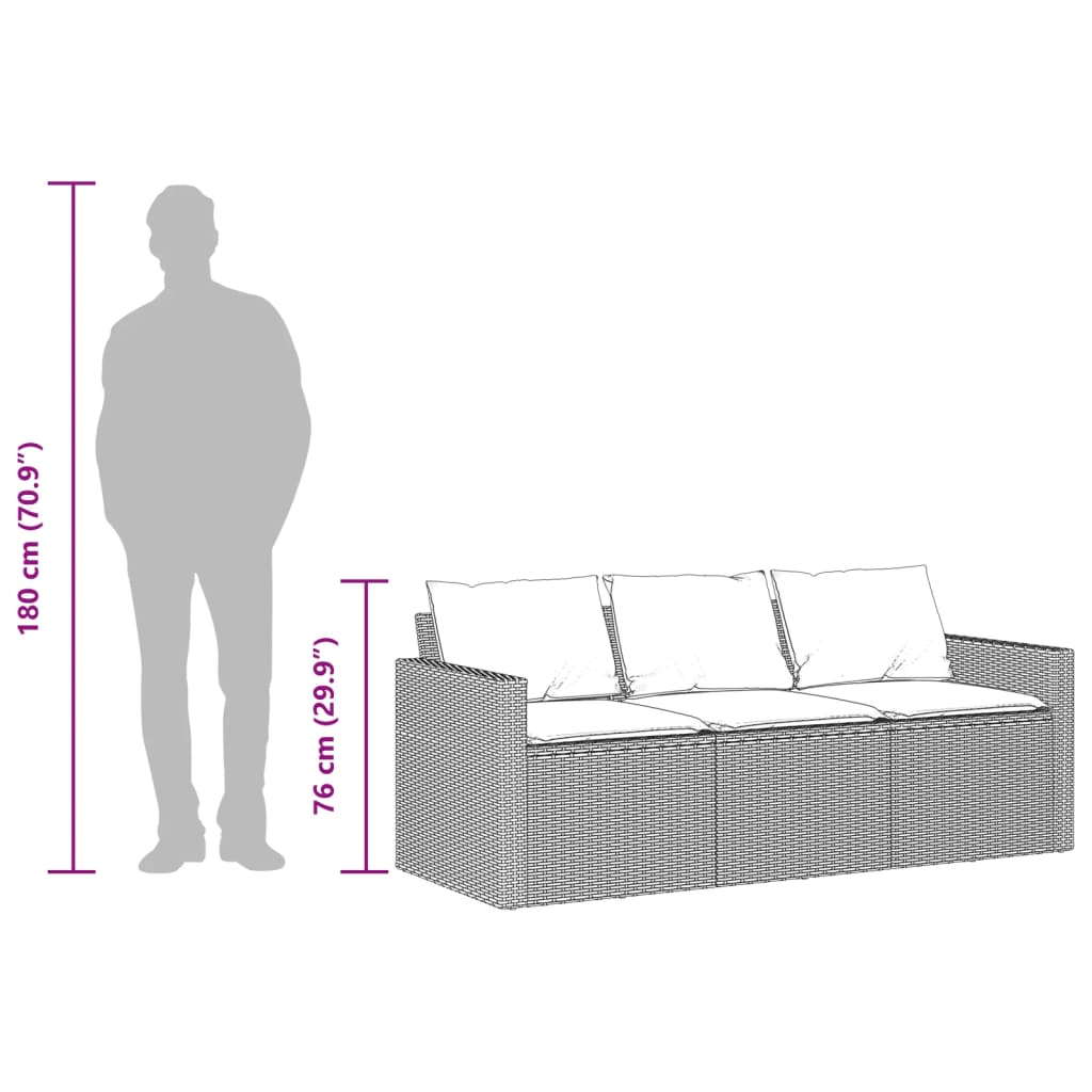 Tuinbank 3-zits met kussens poly rattan bruin is nu te koop bij PeponiXL, paradijselijk wonen!