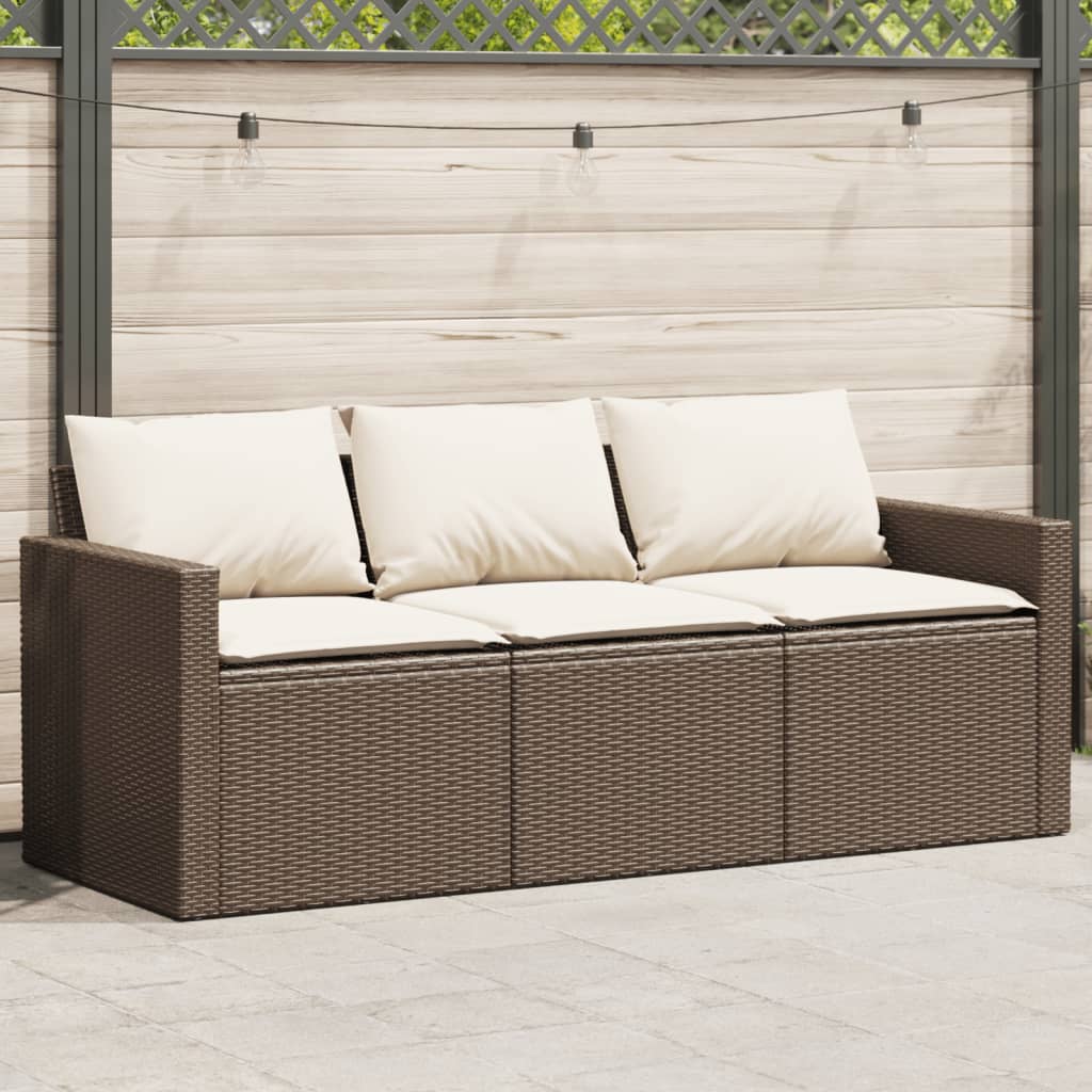 Tuinbank 3-zits met kussens poly rattan bruin is nu te koop bij PeponiXL, paradijselijk wonen!