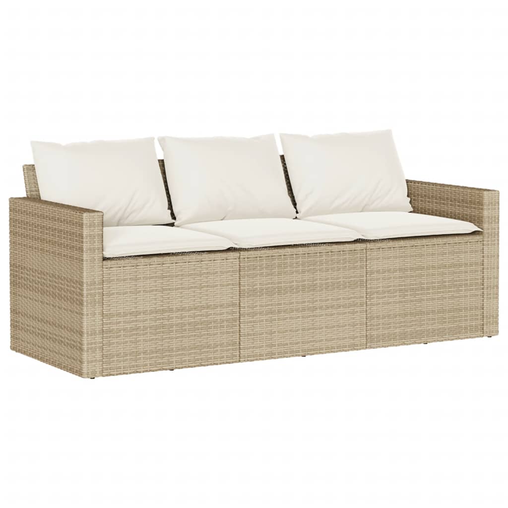 Tuinbank 3-zits met kussens poly rattan beige is nu te koop bij PeponiXL, paradijselijk wonen!