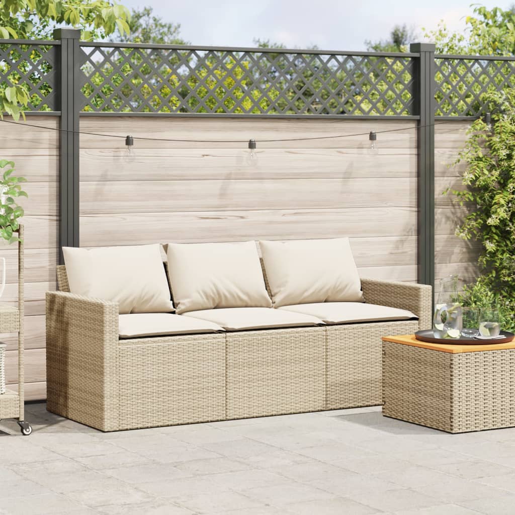 Tuinbank 3-zits met kussens poly rattan beige is nu te koop bij PeponiXL, paradijselijk wonen!