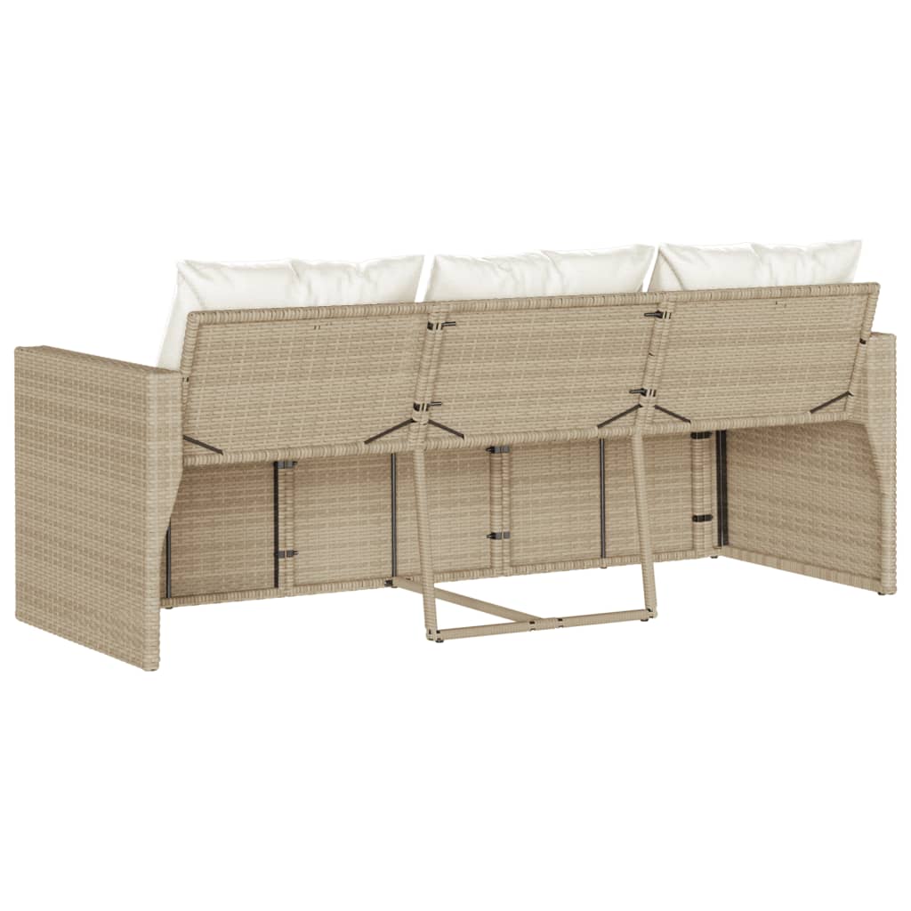 Tuinbank 3-zits met kussens poly rattan beige is nu te koop bij PeponiXL, paradijselijk wonen!