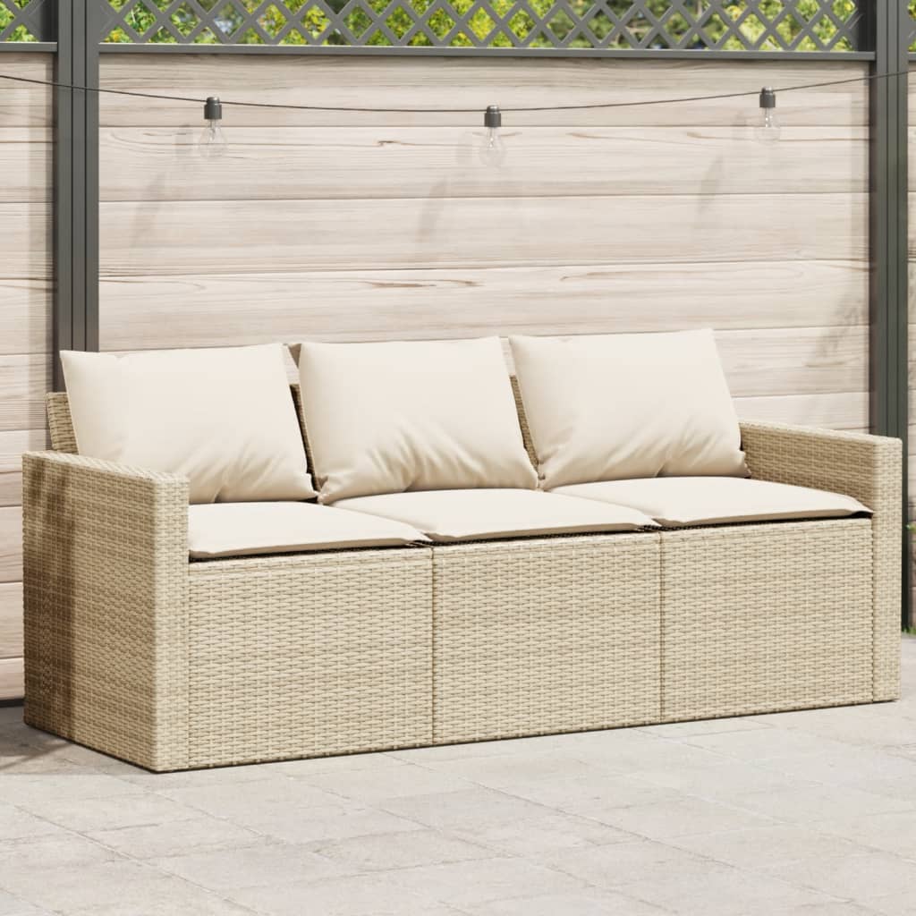 Tuinbank 3-zits met kussens poly rattan beige is nu te koop bij PeponiXL, paradijselijk wonen!