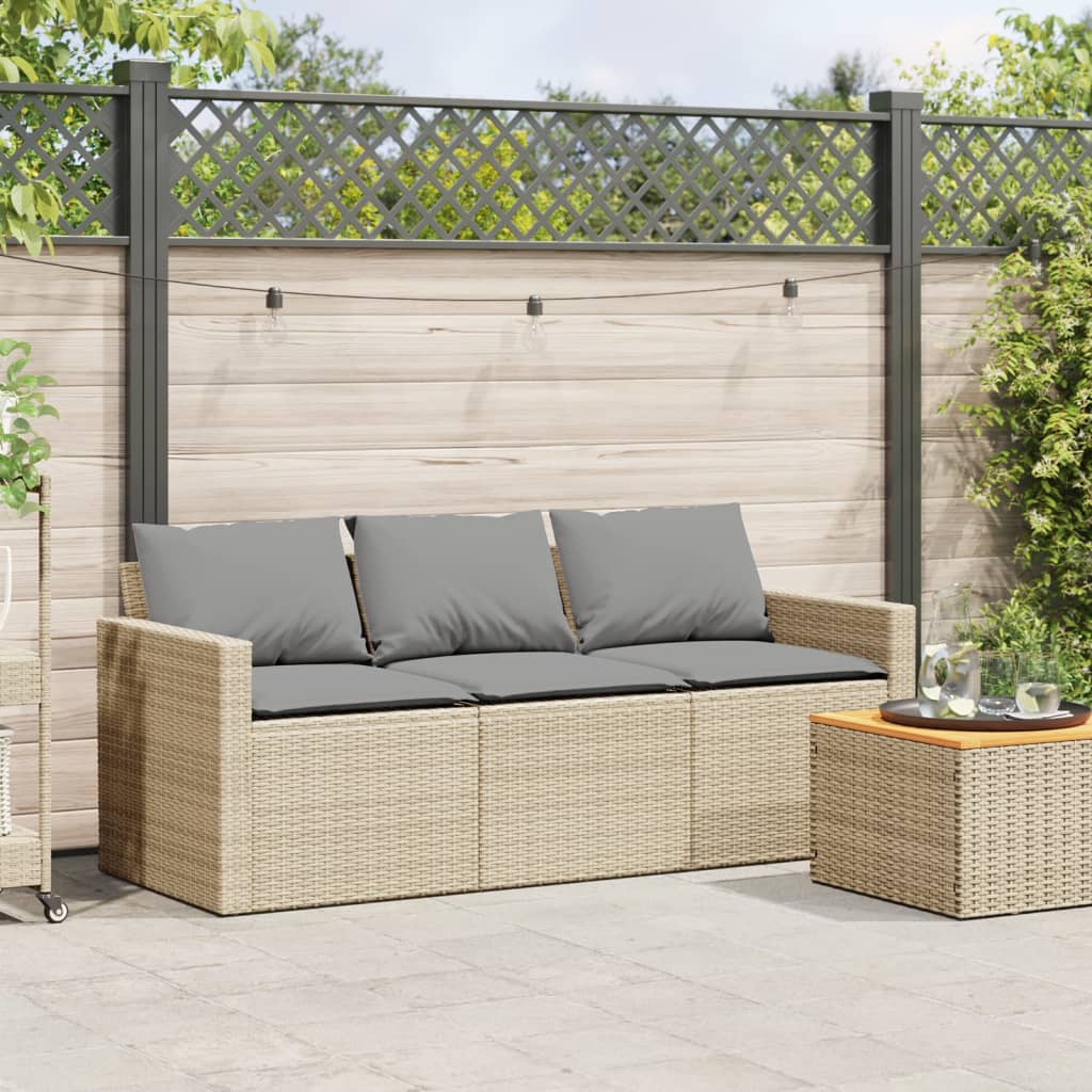 Tuinbank 3-zits met kussens poly rattan beige is nu te koop bij PeponiXL, paradijselijk wonen!