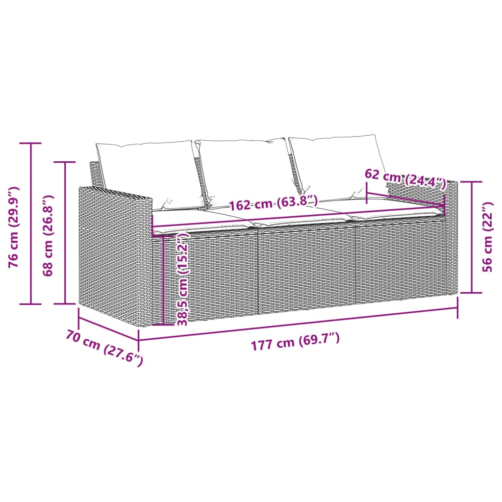 Tuinbank 3-zits met kussens poly rattan beige is nu te koop bij PeponiXL, paradijselijk wonen!