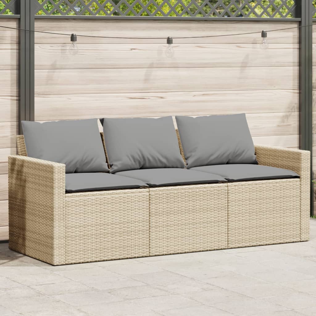 Tuinbank 3-zits met kussens poly rattan beige is nu te koop bij PeponiXL, paradijselijk wonen!