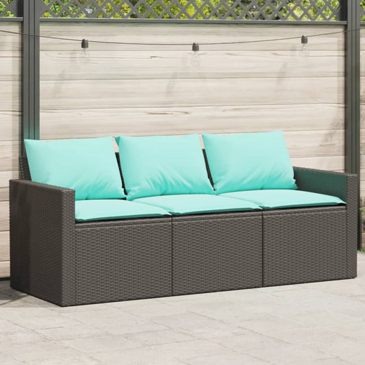 Tuinbank 3-zits met kussens poly rattan zwart is nu te koop bij PeponiXL, paradijselijk wonen!