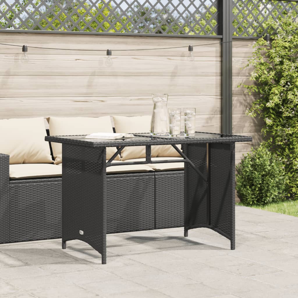Tuintafel met glazen blad 110x68x70 cm poly rattan zwart is nu te koop bij PeponiXL, paradijselijk wonen!