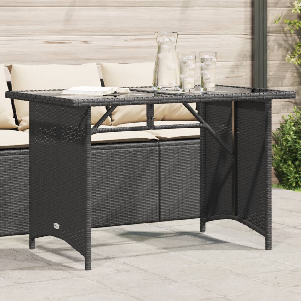 Tuintafel met glazen blad 110x68x70 cm poly rattan zwart is nu te koop bij PeponiXL, paradijselijk wonen!