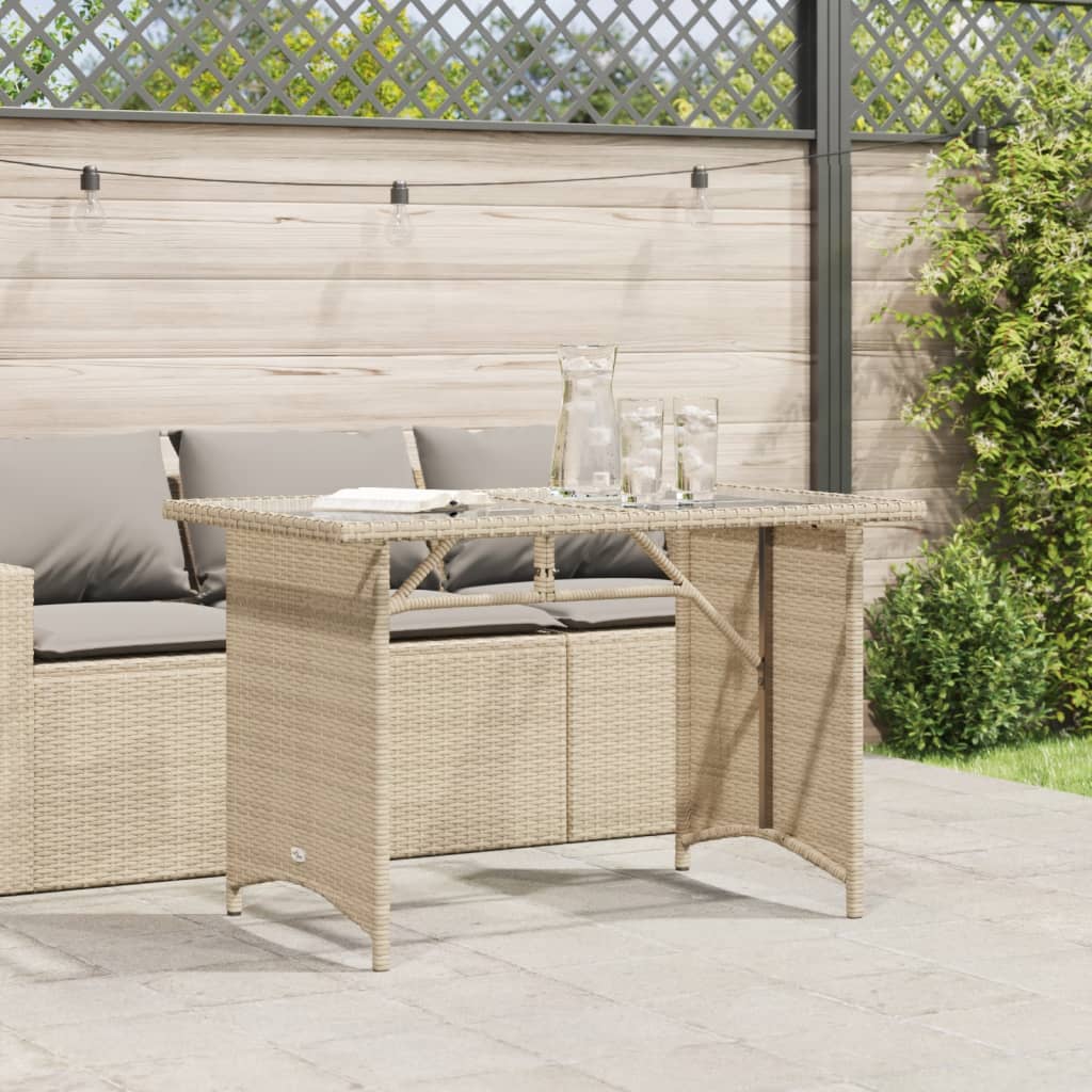 Tuintafel met glazen blad 110x68x70 cm poly rattan beige is nu te koop bij PeponiXL, paradijselijk wonen!