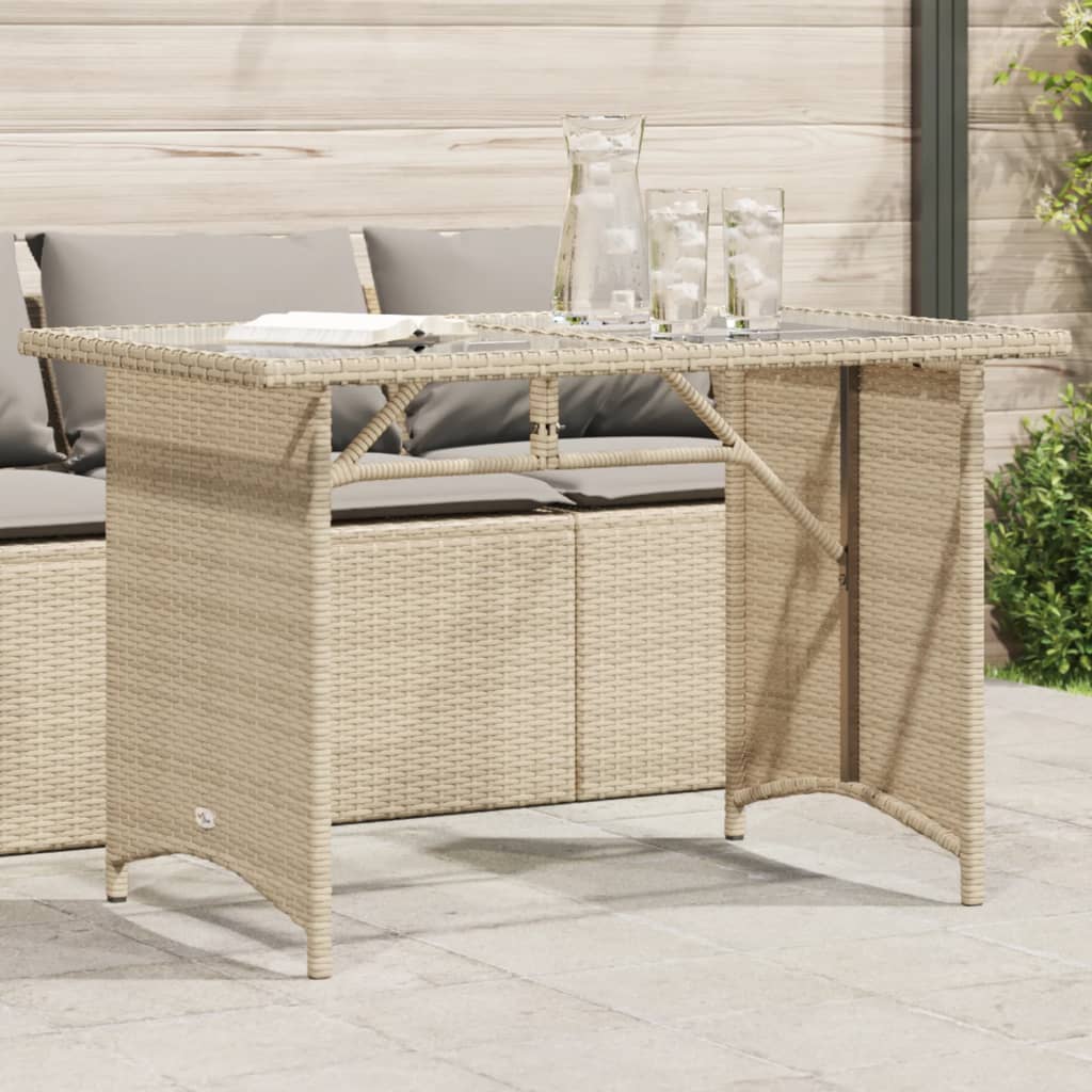 Tuintafel met glazen blad 110x68x70 cm poly rattan beige is nu te koop bij PeponiXL, paradijselijk wonen!