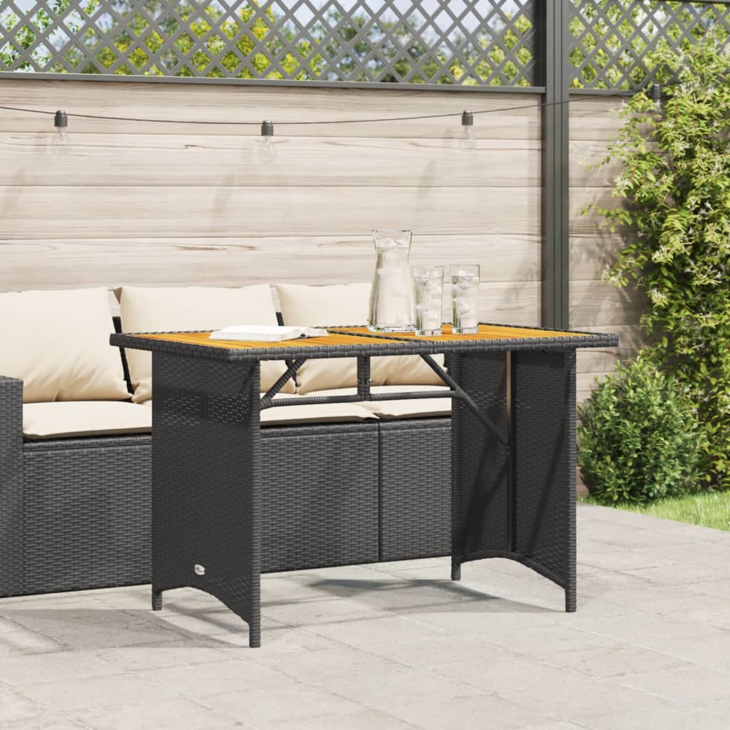 Tuintafel met houten blad 110x68x70 cm poly rattan zwart is nu te koop bij PeponiXL, paradijselijk wonen!