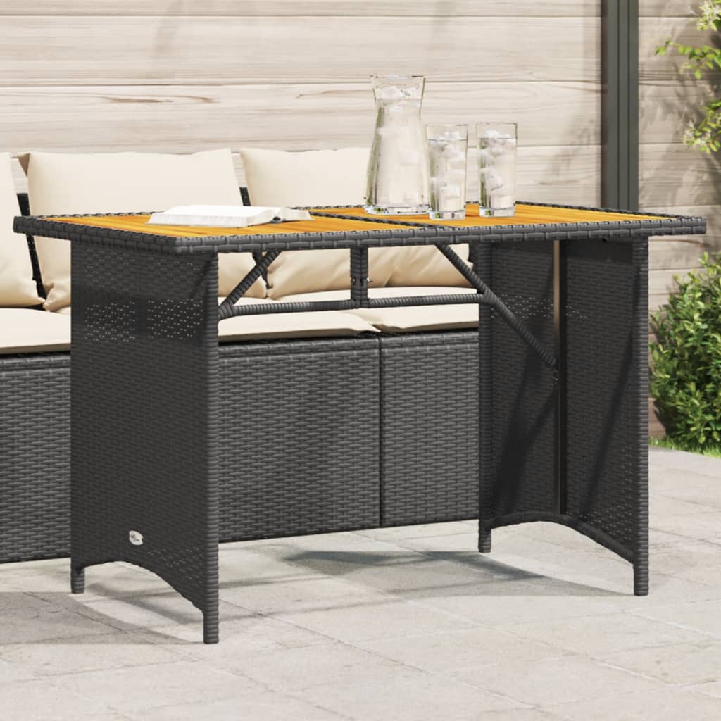 Tuintafel met houten blad 110x68x70 cm poly rattan zwart is nu te koop bij PeponiXL, paradijselijk wonen!