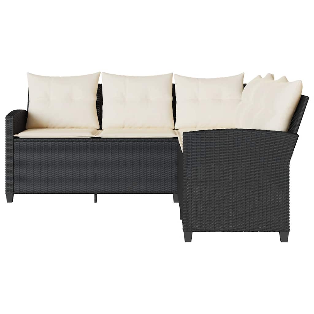 Loungebank met kussens L-vormig poly rattan zwart is nu te koop bij PeponiXL, paradijselijk wonen!