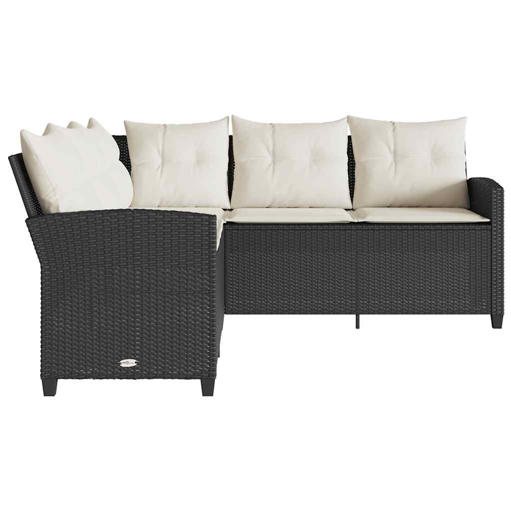 Loungebank met kussens L-vormig poly rattan zwart is nu te koop bij PeponiXL, paradijselijk wonen!