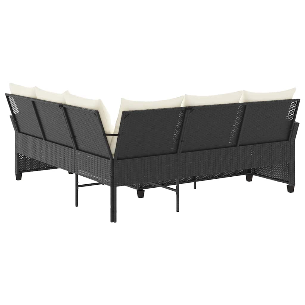 Loungebank met kussens L-vormig poly rattan zwart is nu te koop bij PeponiXL, paradijselijk wonen!