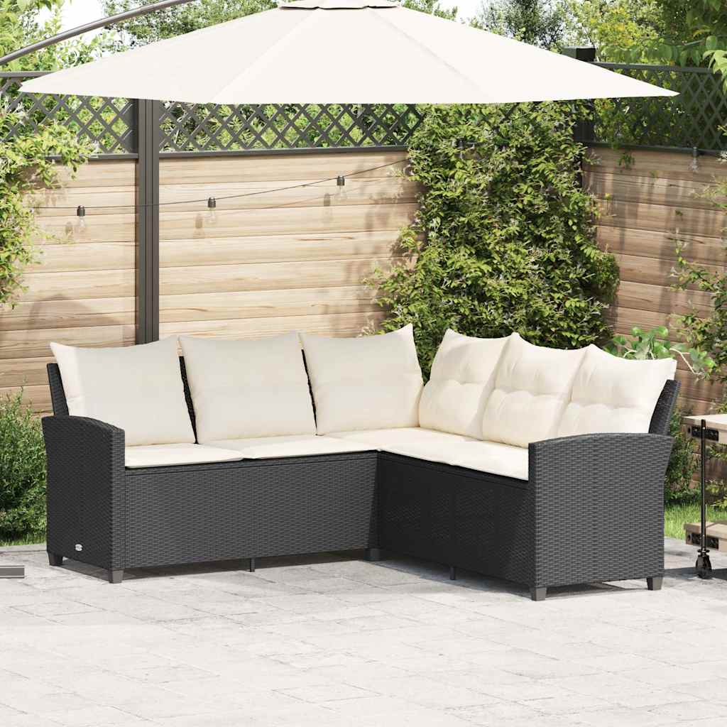 Loungebank met kussens L-vormig poly rattan zwart is nu te koop bij PeponiXL, paradijselijk wonen!