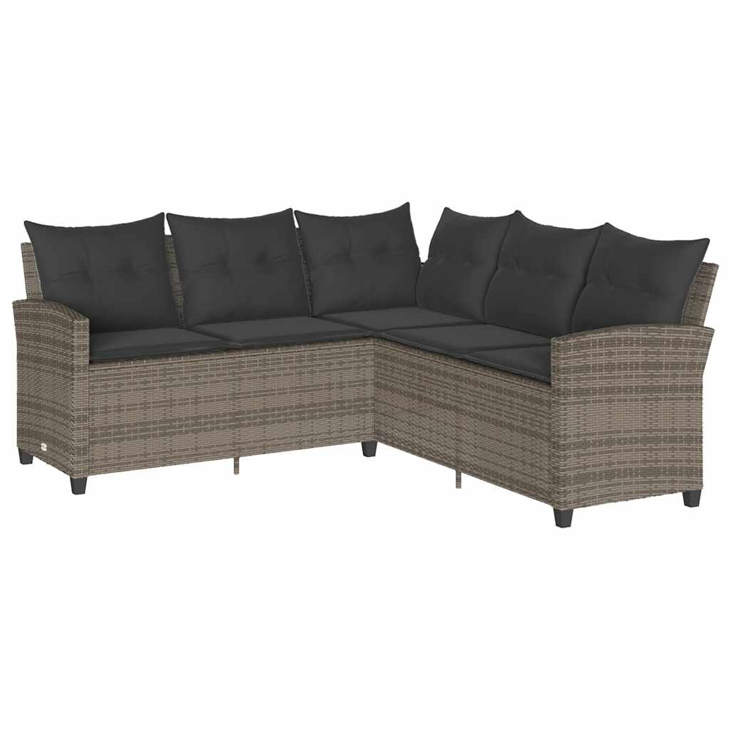 Loungebank met kussens L-vormig poly rattan grijs is nu te koop bij PeponiXL, paradijselijk wonen!