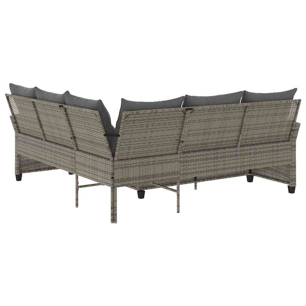 Loungebank met kussens L-vormig poly rattan grijs is nu te koop bij PeponiXL, paradijselijk wonen!