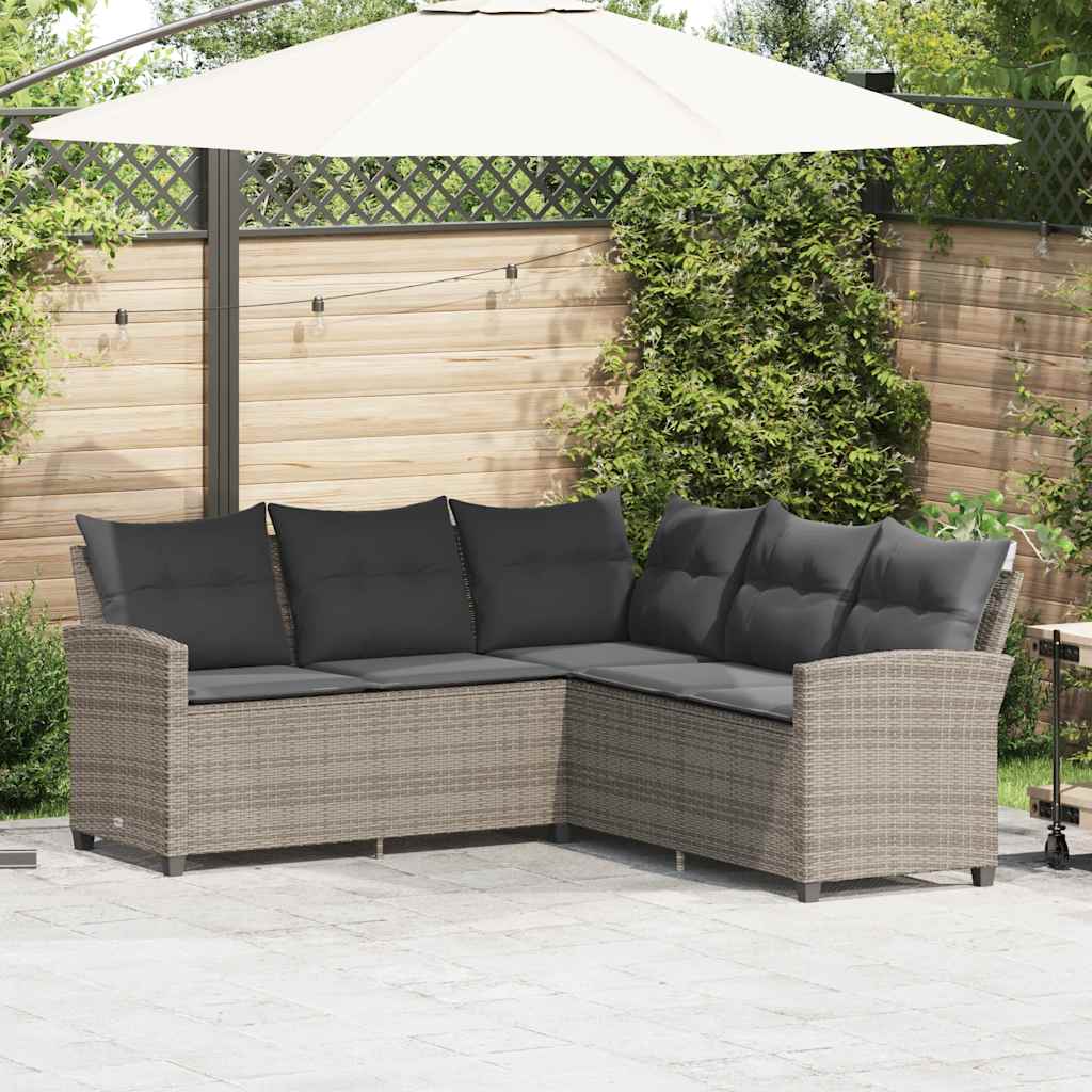 Loungebank met kussens L-vormig poly rattan grijs is nu te koop bij PeponiXL, paradijselijk wonen!