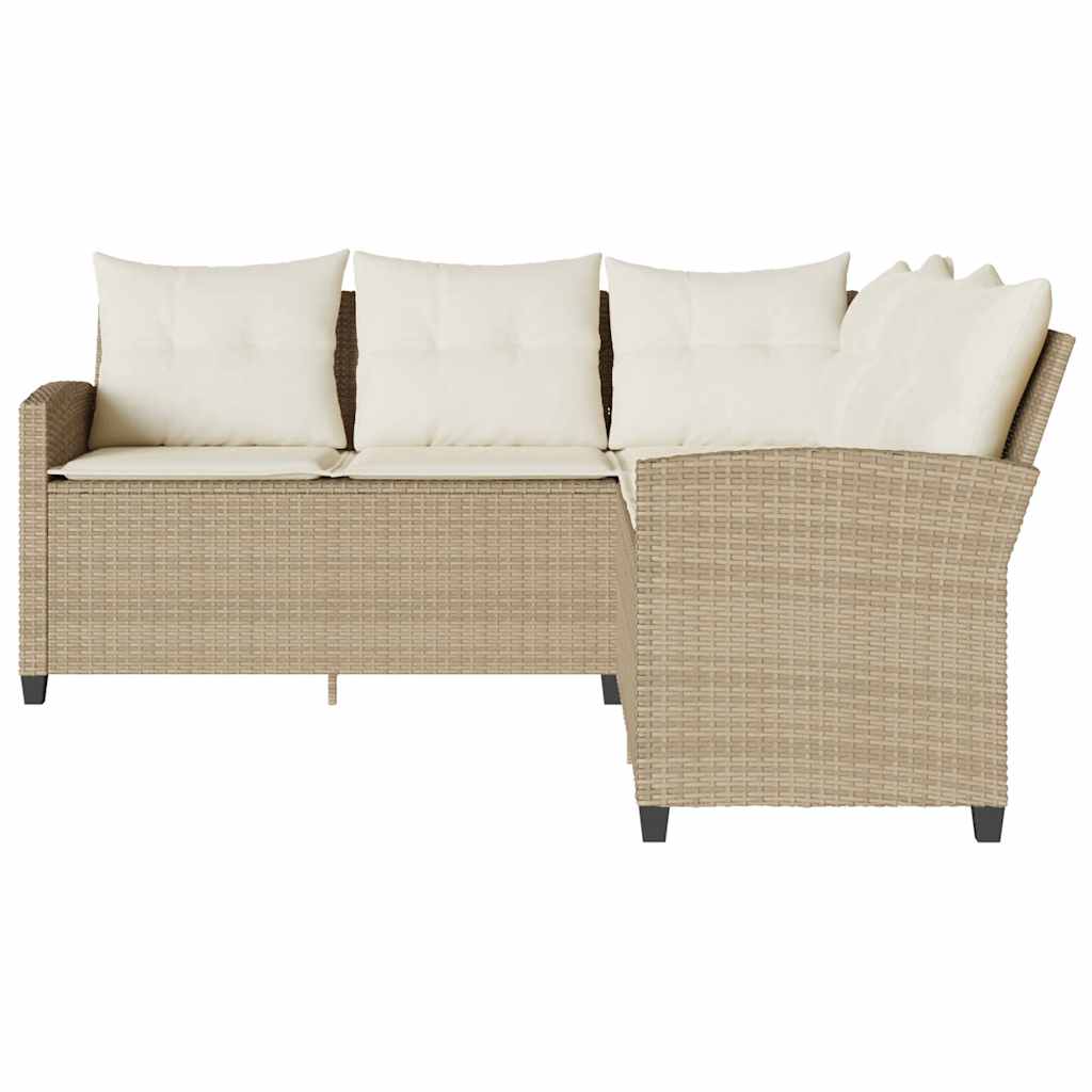 Loungebank met kussens L-vormig poly rattan beige is nu te koop bij PeponiXL, paradijselijk wonen!