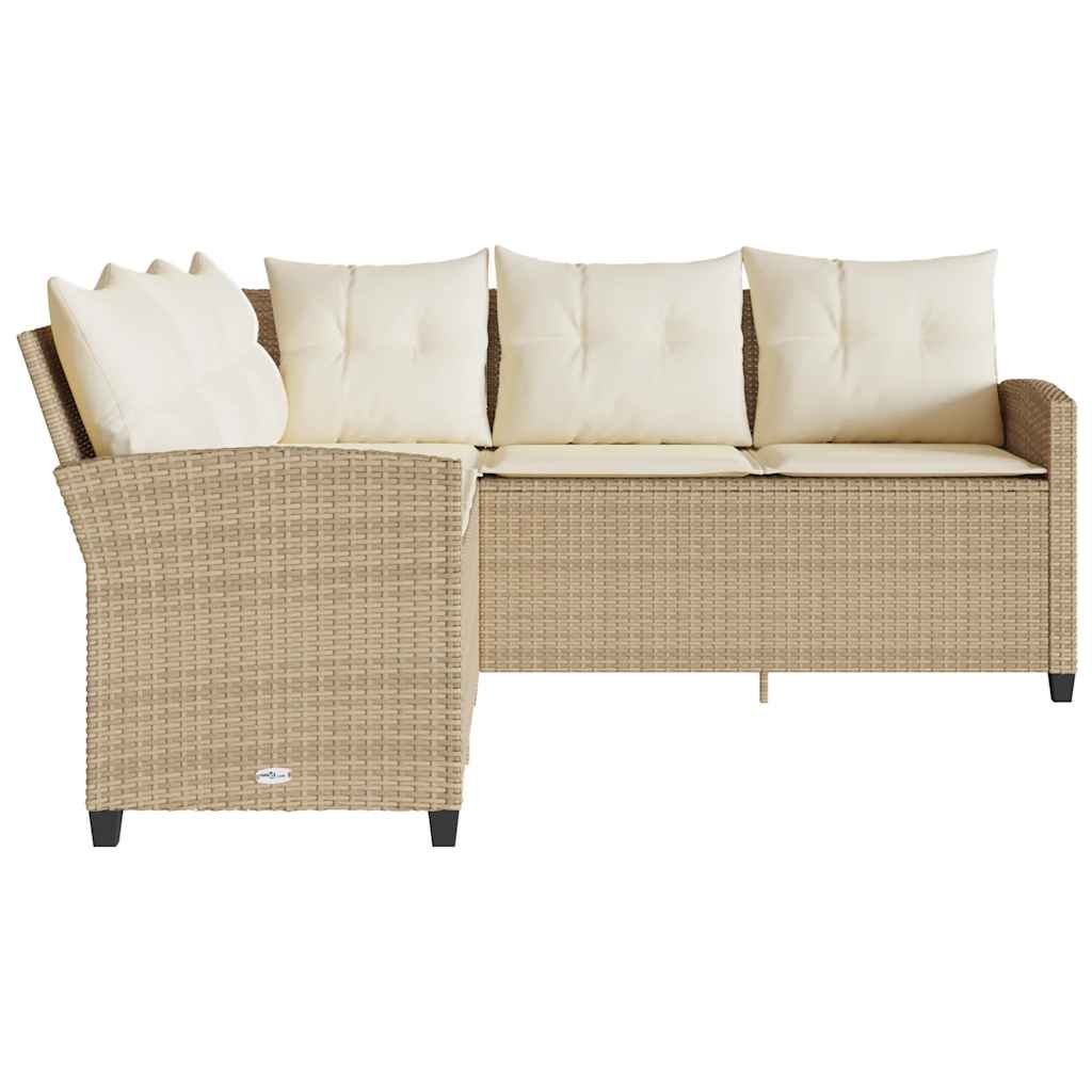 Loungebank met kussens L-vormig poly rattan beige is nu te koop bij PeponiXL, paradijselijk wonen!