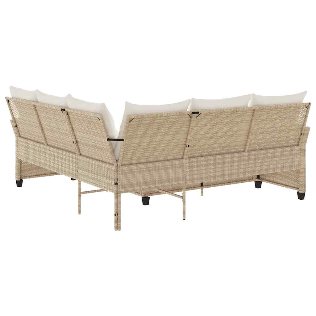 Loungebank met kussens L-vormig poly rattan beige is nu te koop bij PeponiXL, paradijselijk wonen!