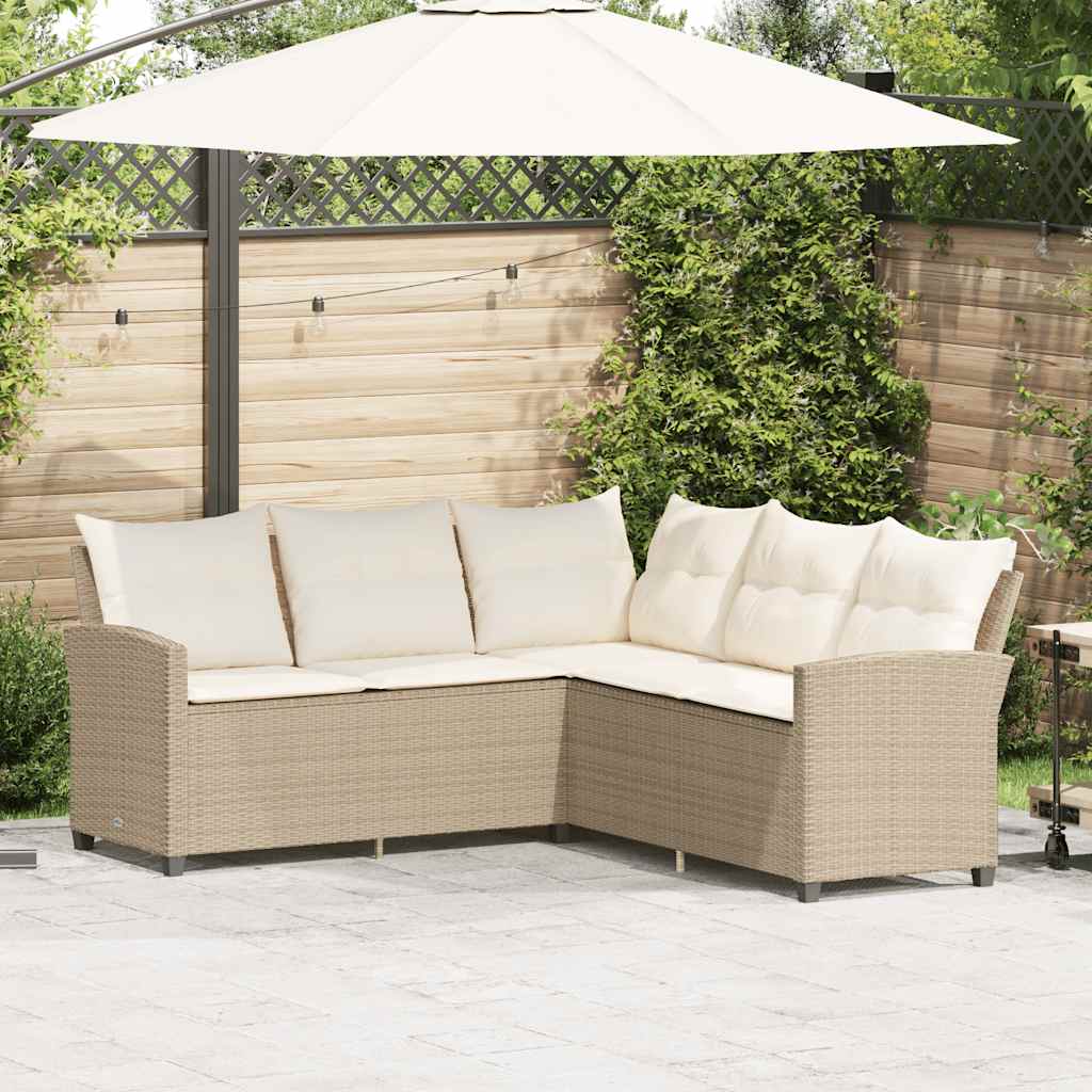 Loungebank met kussens L-vormig poly rattan beige is nu te koop bij PeponiXL, paradijselijk wonen!