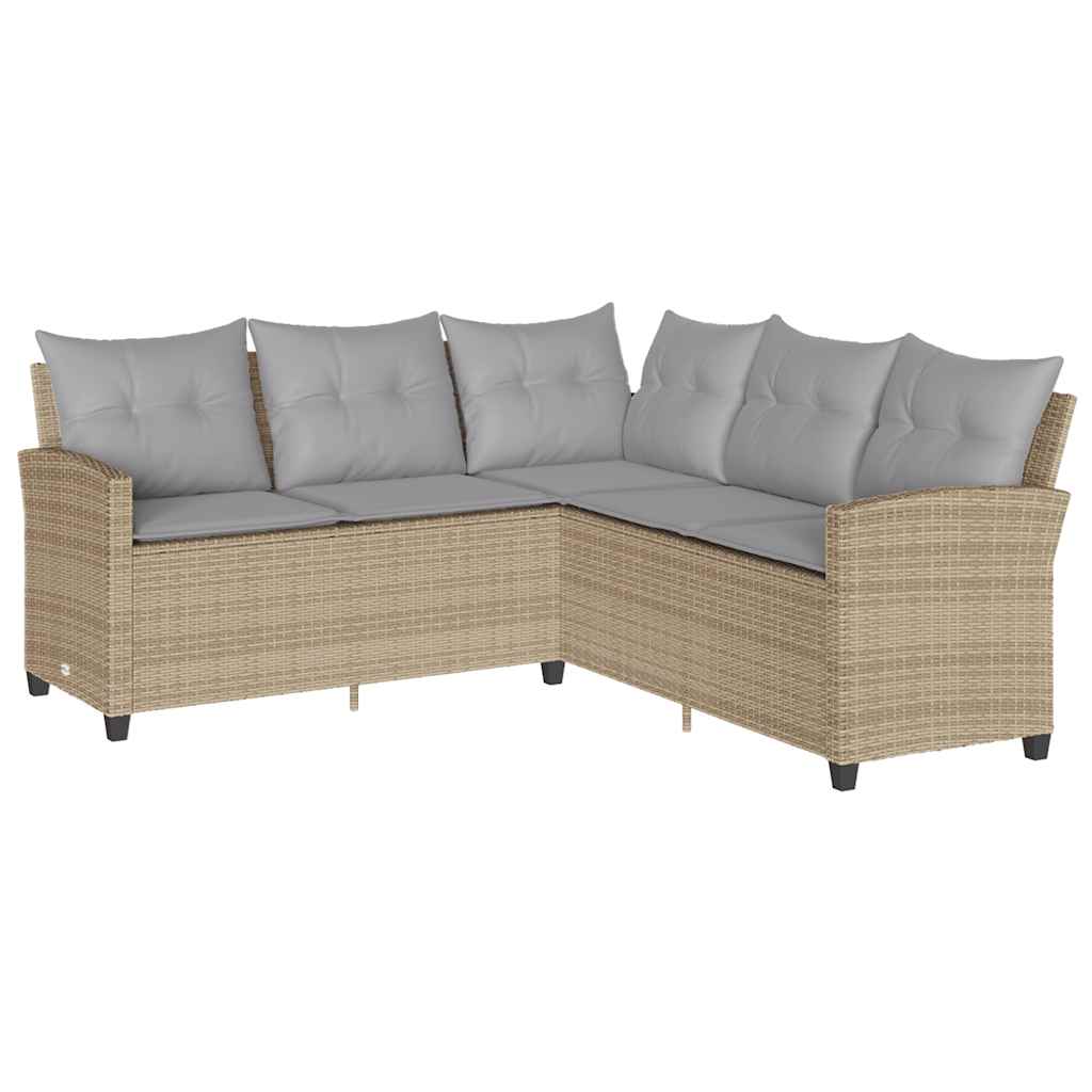 Loungebank met kussens L-vormig poly rattan beige is nu te koop bij PeponiXL, paradijselijk wonen!