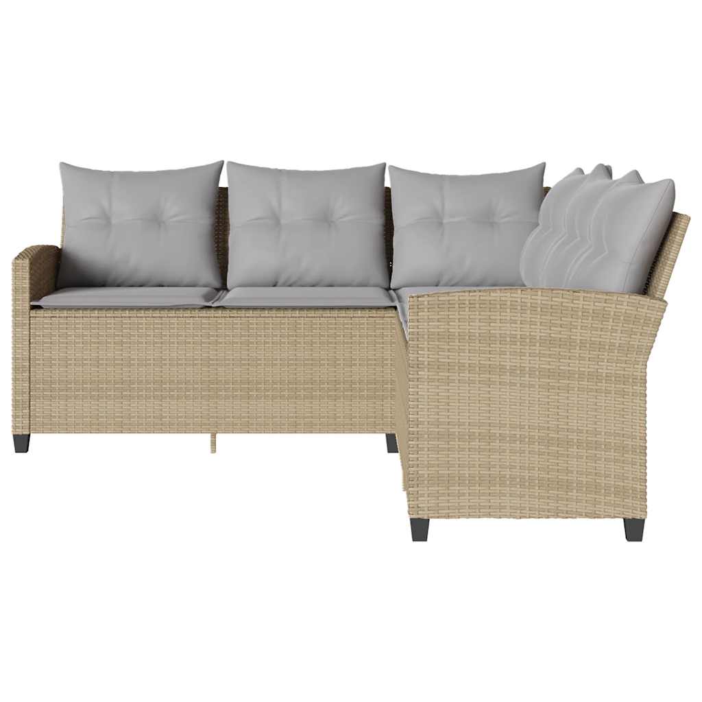 Loungebank met kussens L-vormig poly rattan beige is nu te koop bij PeponiXL, paradijselijk wonen!