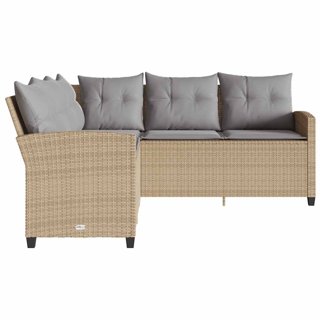 Loungebank met kussens L-vormig poly rattan beige is nu te koop bij PeponiXL, paradijselijk wonen!