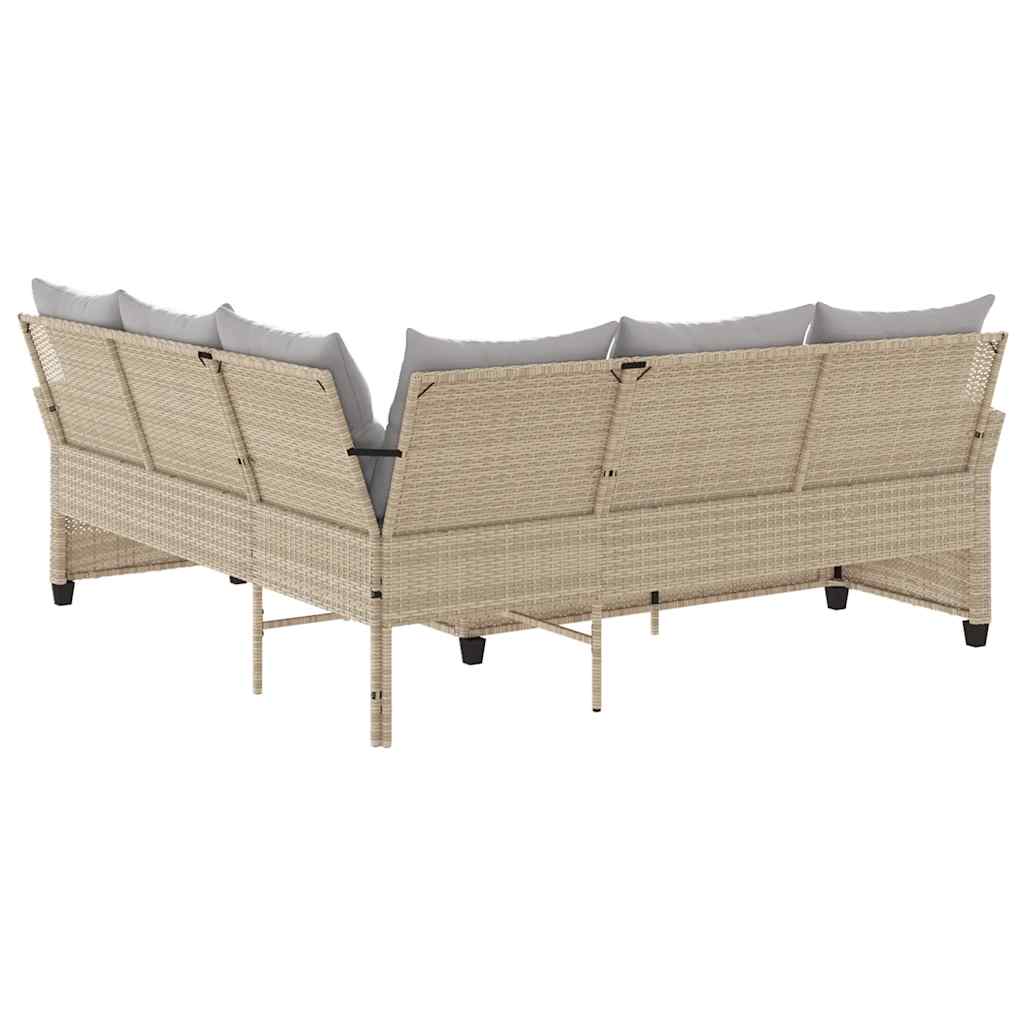 Loungebank met kussens L-vormig poly rattan beige is nu te koop bij PeponiXL, paradijselijk wonen!