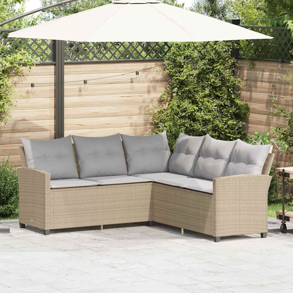 Loungebank met kussens L-vormig poly rattan beige is nu te koop bij PeponiXL, paradijselijk wonen!