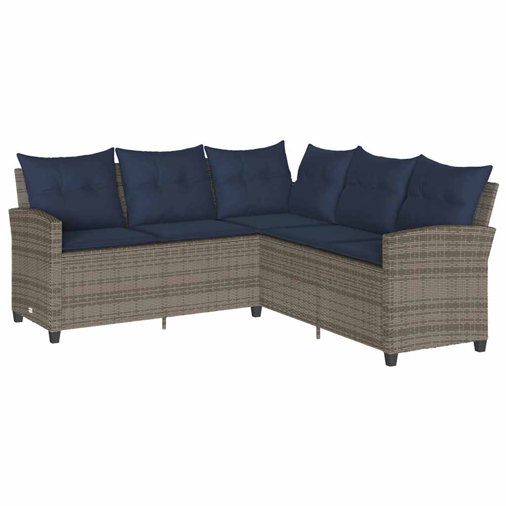 Loungebank met kussens L-vormig poly rattan grijs is nu te koop bij PeponiXL, paradijselijk wonen!