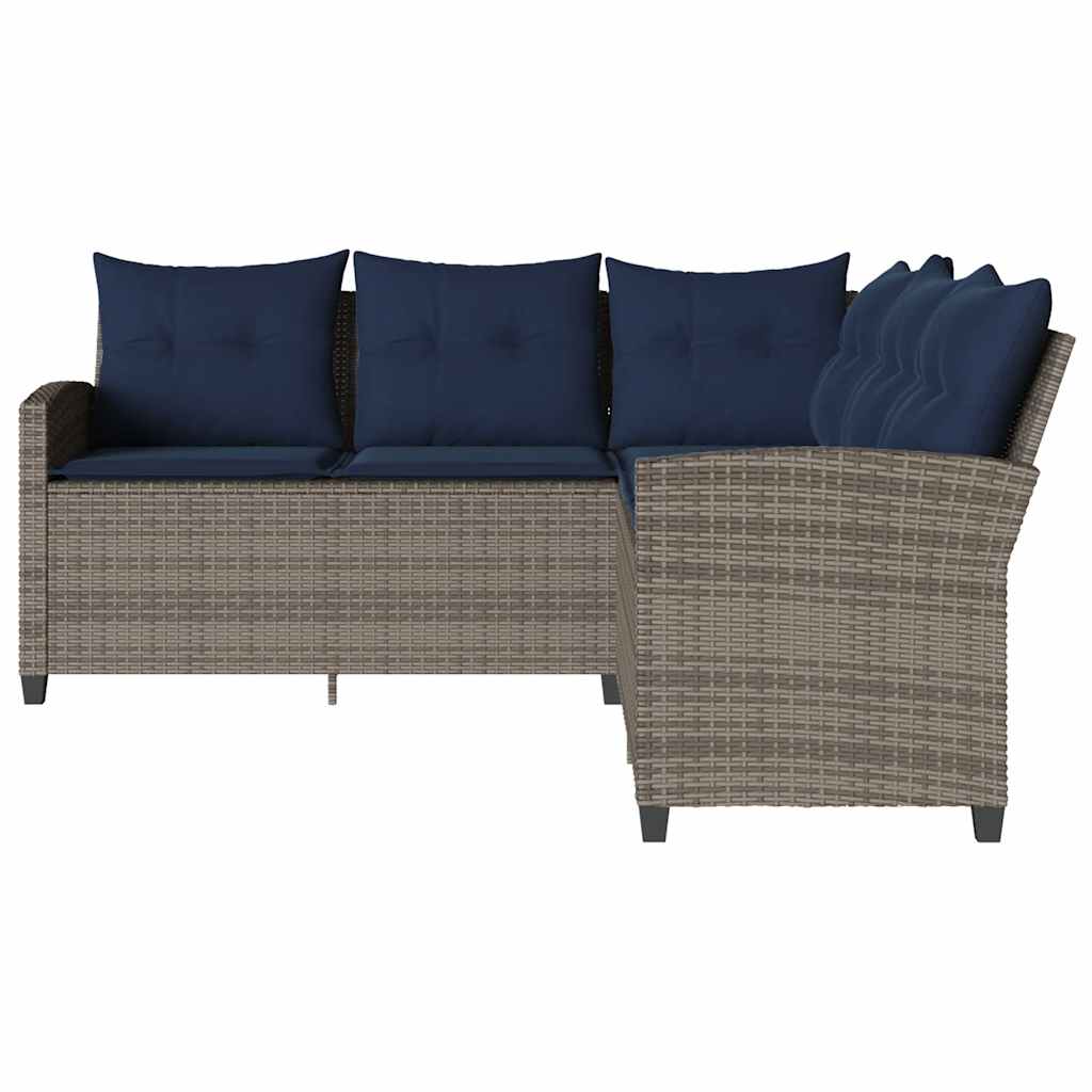 Loungebank met kussens L-vormig poly rattan grijs is nu te koop bij PeponiXL, paradijselijk wonen!