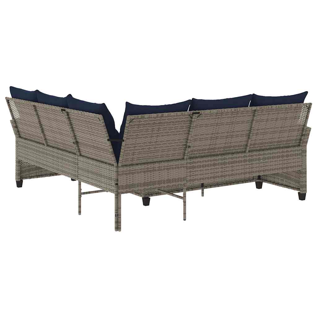 Loungebank met kussens L-vormig poly rattan grijs is nu te koop bij PeponiXL, paradijselijk wonen!
