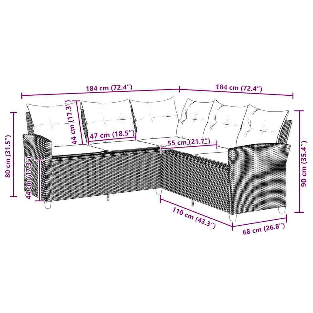Loungebank met kussens L-vormig poly rattan grijs is nu te koop bij PeponiXL, paradijselijk wonen!