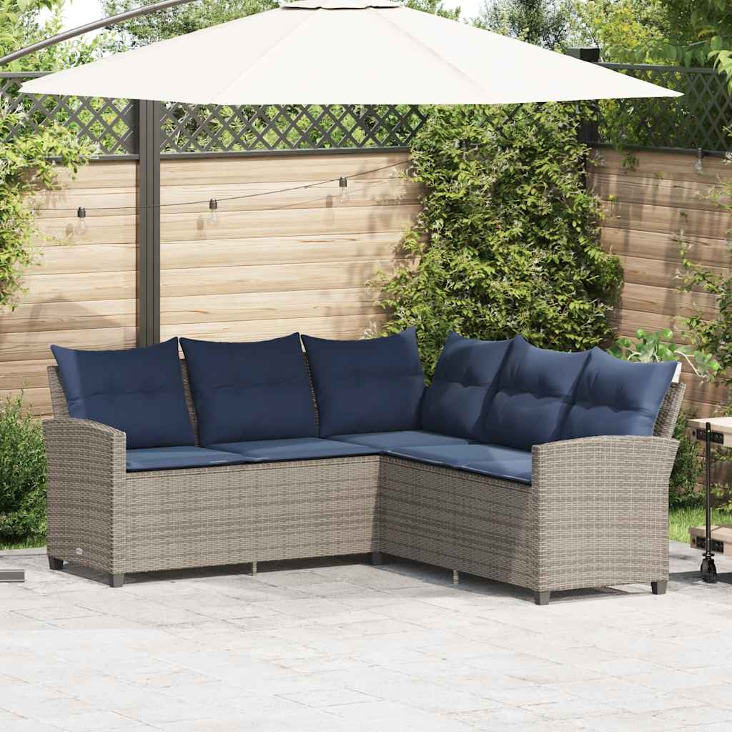 Loungebank met kussens L-vormig poly rattan grijs is nu te koop bij PeponiXL, paradijselijk wonen!