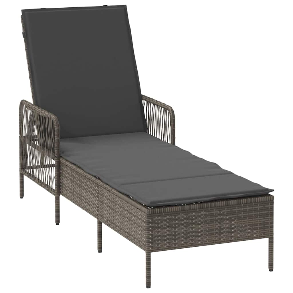 Ligstoel Grijs en Donkergrijs 55 x 200 x 92 cm poly rattan is nu te koop bij PeponiXL, paradijselijk wonen!