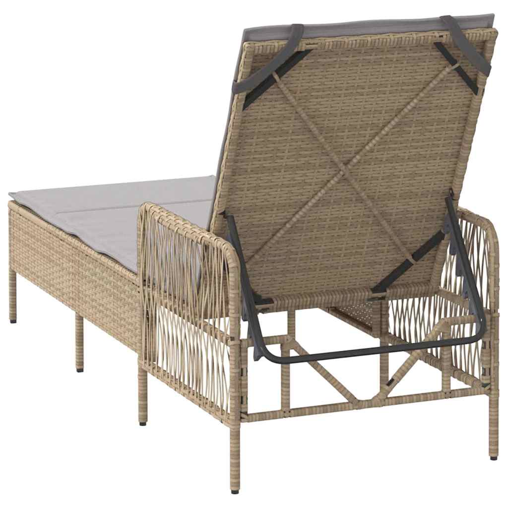Ligstoel Beige en Licht Grijs 55 x 200 x 92 cm poly rattan is nu te koop bij PeponiXL, paradijselijk wonen!