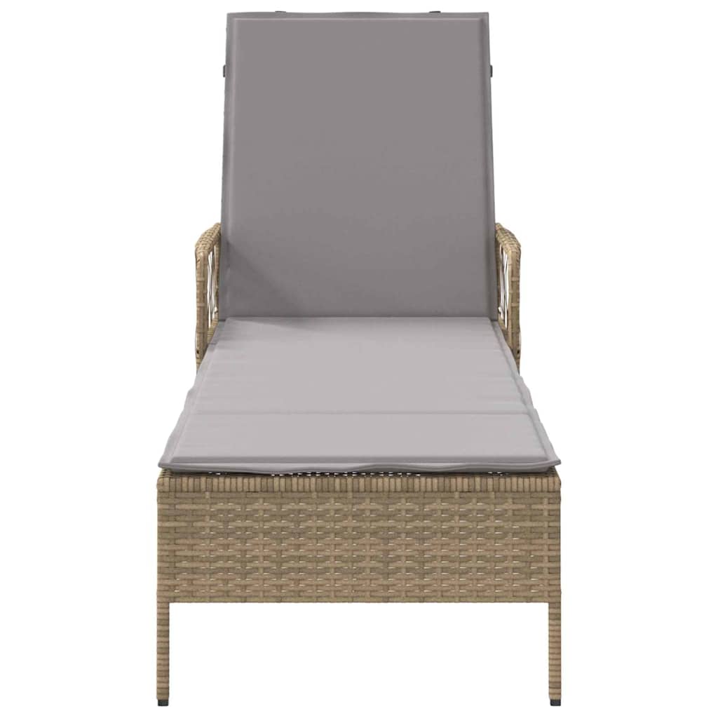 Ligstoel Beige en Licht Grijs 55 x 200 x 92 cm poly rattan is nu te koop bij PeponiXL, paradijselijk wonen!