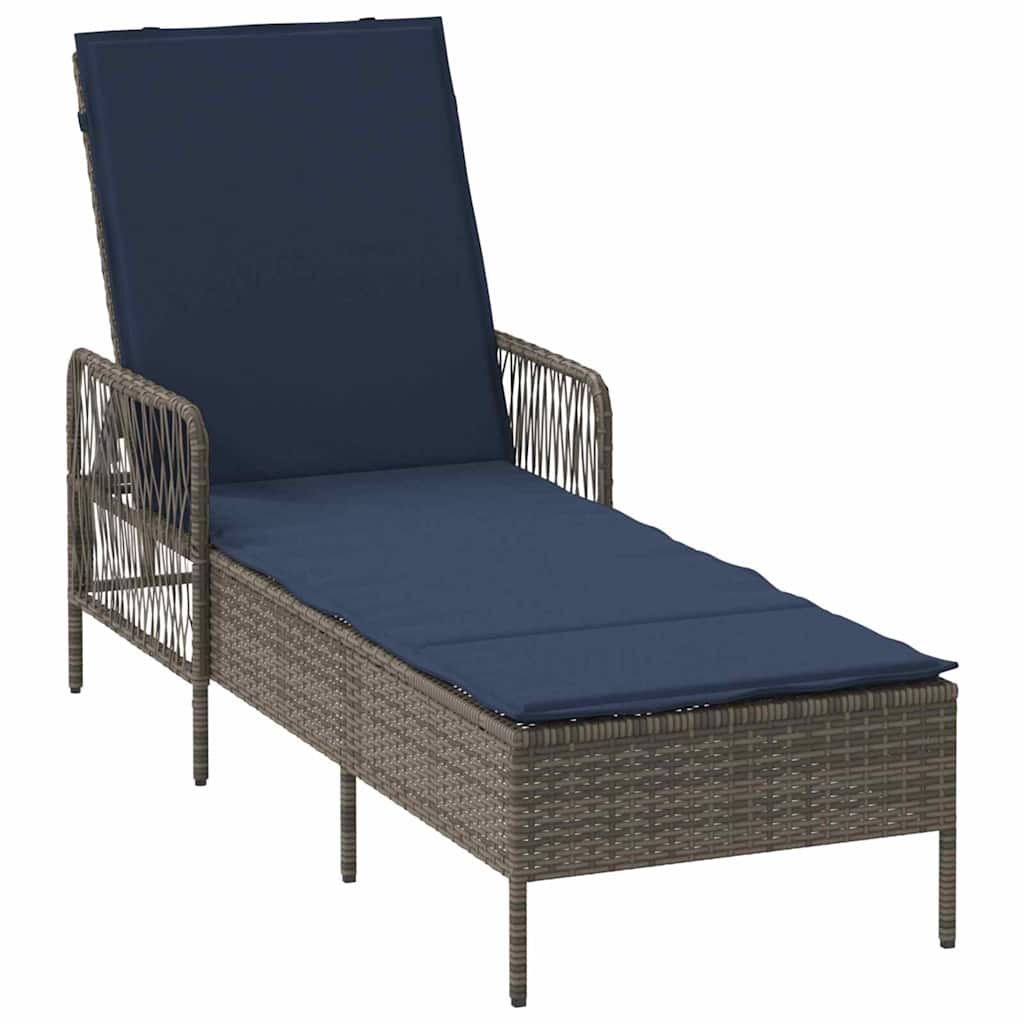 Ligstoel Grijs en Marineblauw 55 x 200 x 92 cm poly rattan is nu te koop bij PeponiXL, paradijselijk wonen!
