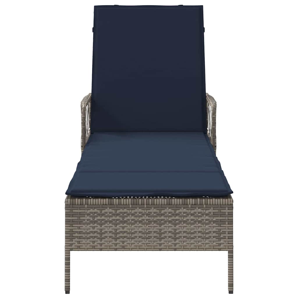 Ligstoel Grijs en Marineblauw 55 x 200 x 92 cm poly rattan is nu te koop bij PeponiXL, paradijselijk wonen!