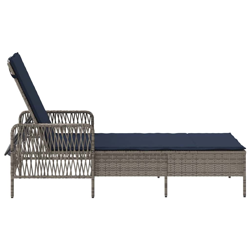 Ligstoel Grijs en Marineblauw 55 x 200 x 92 cm poly rattan is nu te koop bij PeponiXL, paradijselijk wonen!