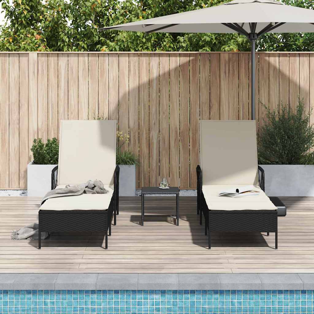Ligstoel met kussen 3 pcs Zwart en Cream Wit poly rattan is nu te koop bij PeponiXL, paradijselijk wonen!