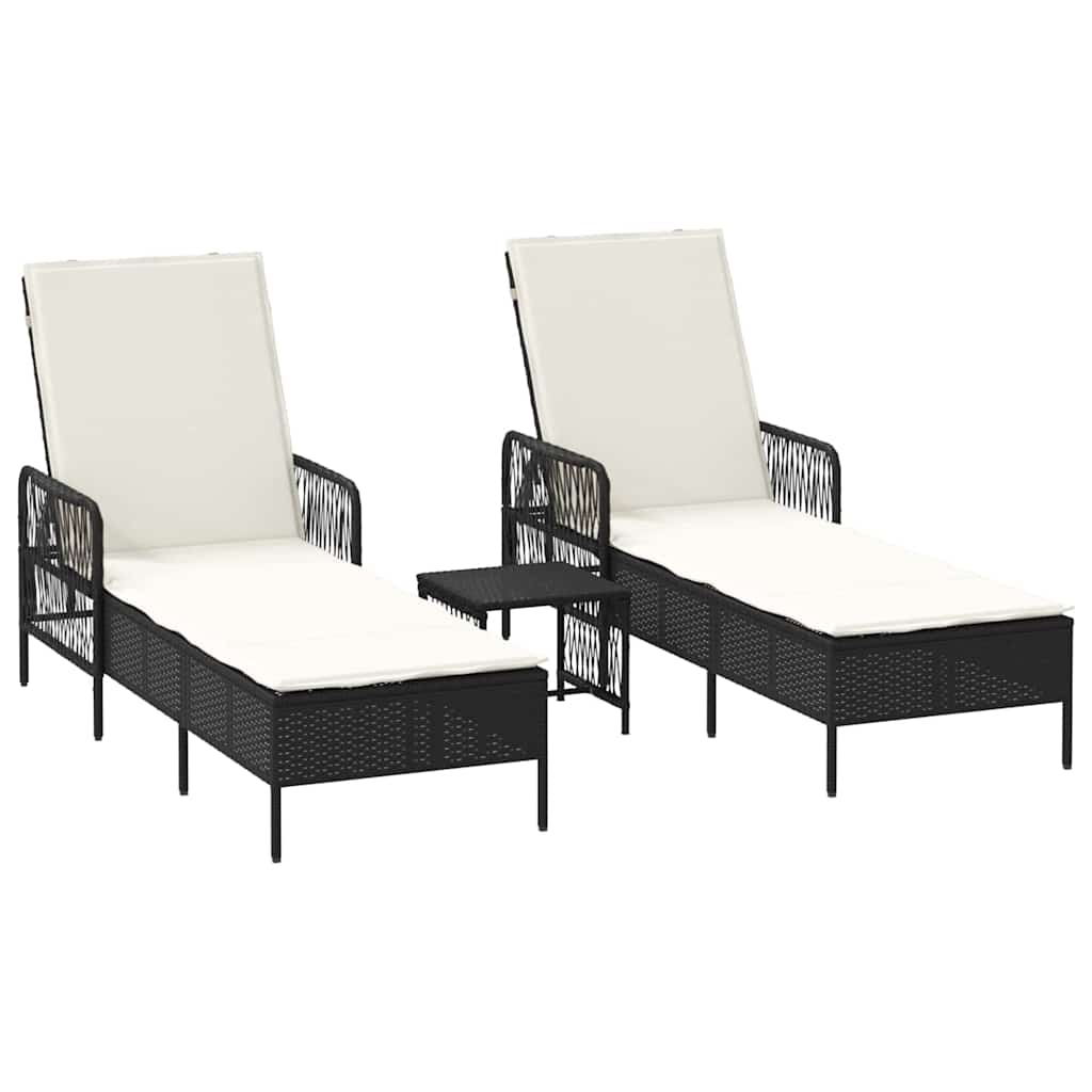 Ligstoel met kussen 3 pcs Zwart en Cream Wit poly rattan is nu te koop bij PeponiXL, paradijselijk wonen!
