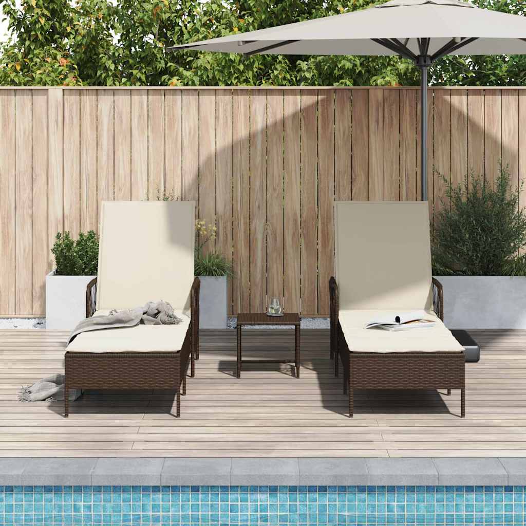Ligstoel met kussen 3 pcs Bruin en Crème Wit poly rattan is nu te koop bij PeponiXL, paradijselijk wonen!
