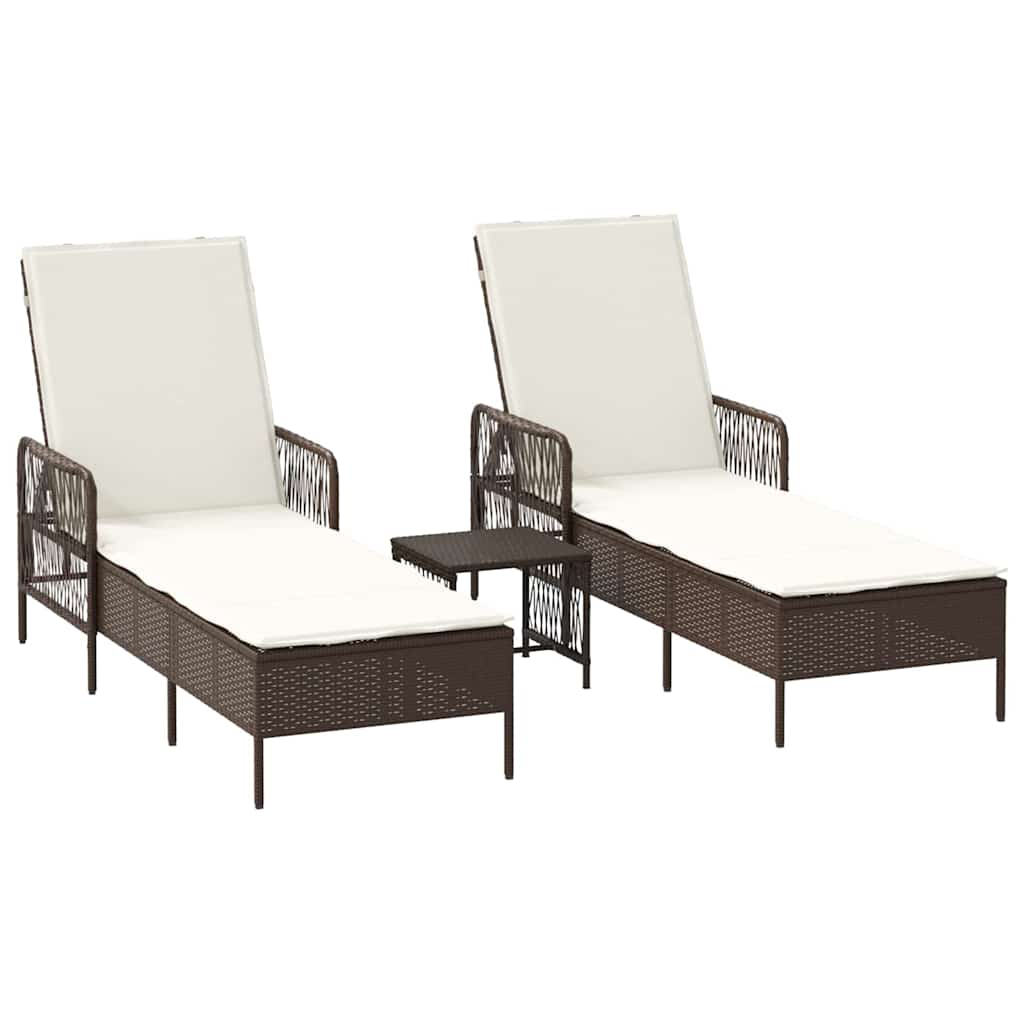 Ligstoel met kussen 3 pcs Bruin en Crème Wit poly rattan is nu te koop bij PeponiXL, paradijselijk wonen!