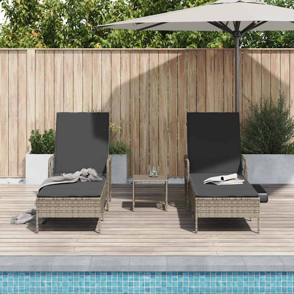 Ligstoel met kussen 3 pcs Grijs en Donkergrijs poly rattan is nu te koop bij PeponiXL, paradijselijk wonen!