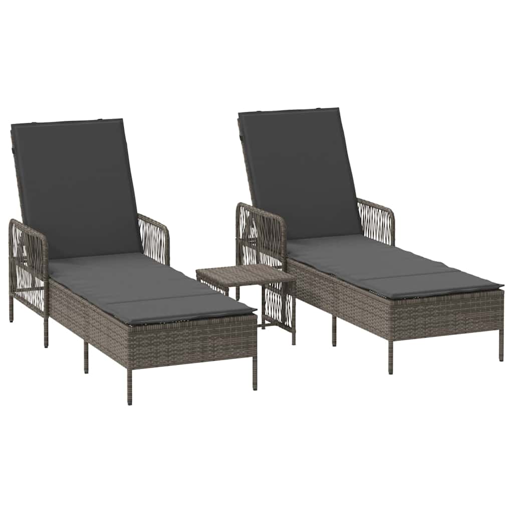 Ligstoel met kussen 3 pcs Grijs en Donkergrijs poly rattan is nu te koop bij PeponiXL, paradijselijk wonen!