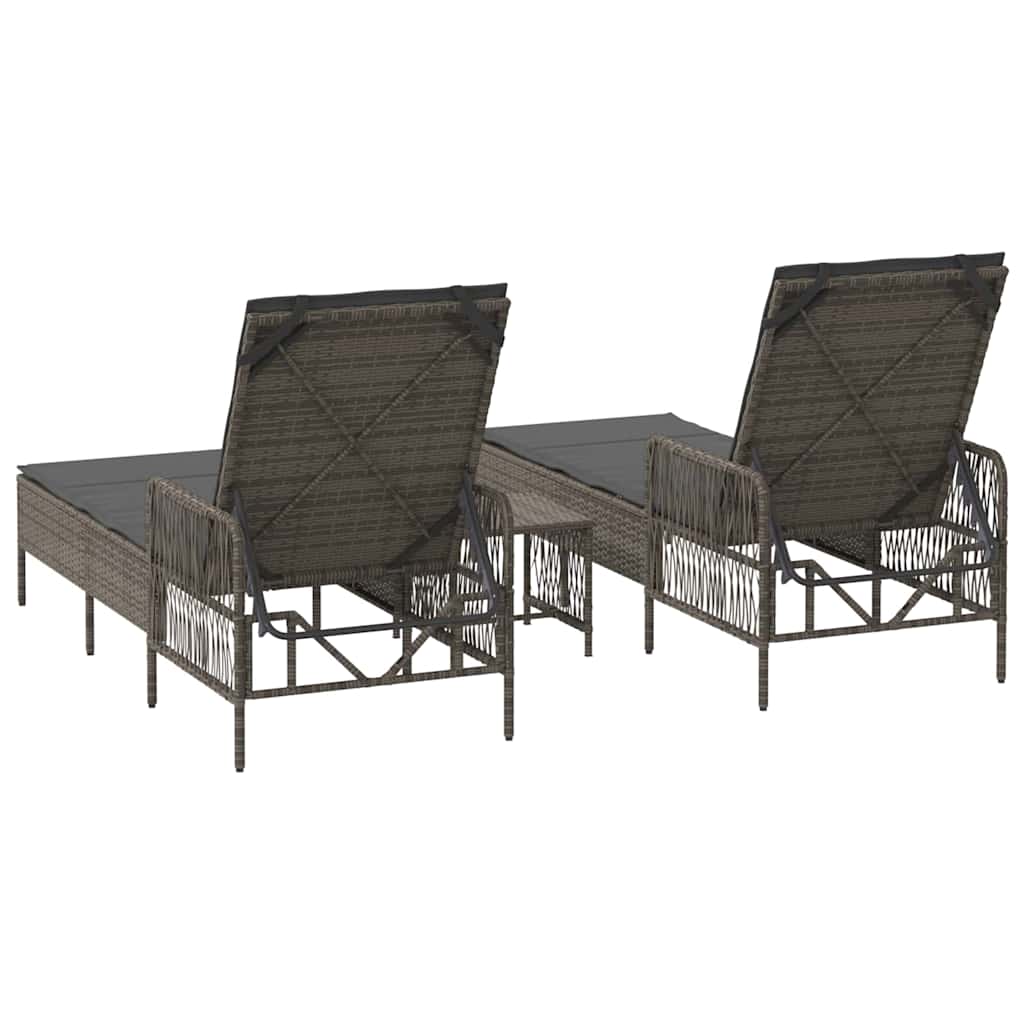 Ligstoel met kussen 3 pcs Grijs en Donkergrijs poly rattan is nu te koop bij PeponiXL, paradijselijk wonen!